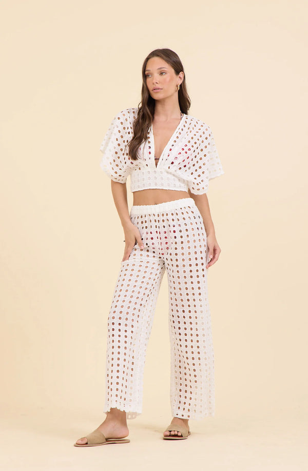 SURF GYPSY BOX EYELET PANT - WHITE