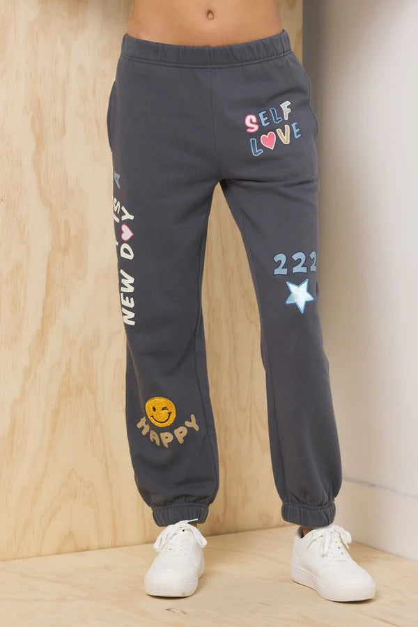 PRINTED SURF/SELF LOVE JOGGERS - CHARCOAL