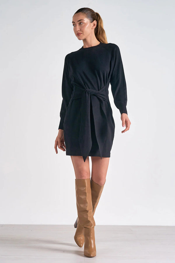 ELAN TIE DETAIL SWEATER DRESS - BLACK