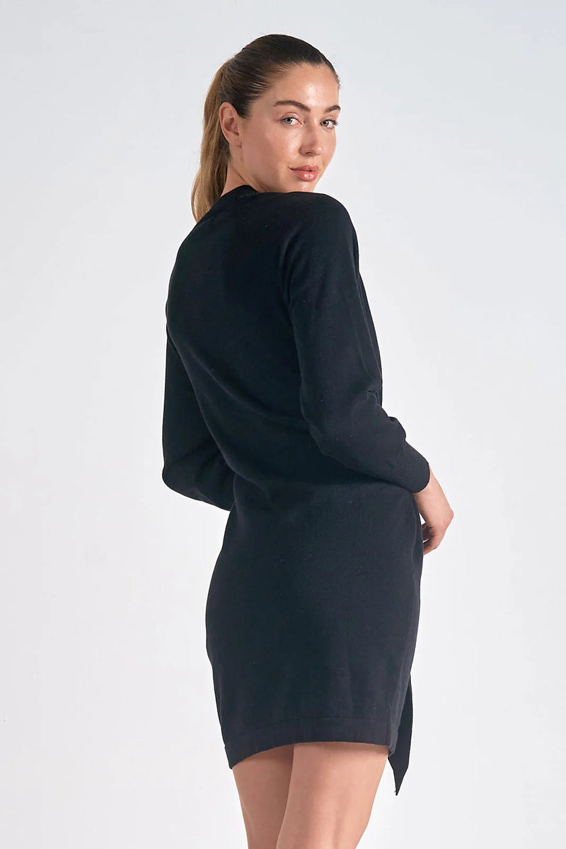 ELAN TIE DETAIL SWEATER DRESS - BLACK