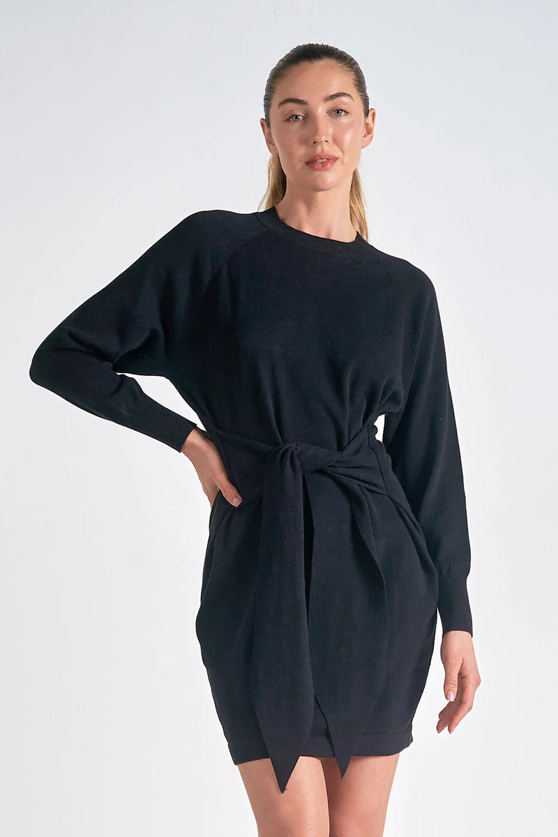 ELAN TIE DETAIL SWEATER DRESS - BLACK