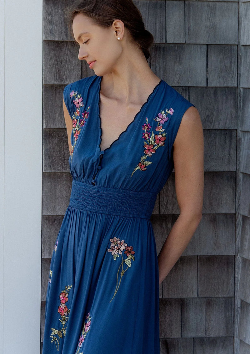 DARCEY EMBROIDERED MAXI DRESS - NAVY