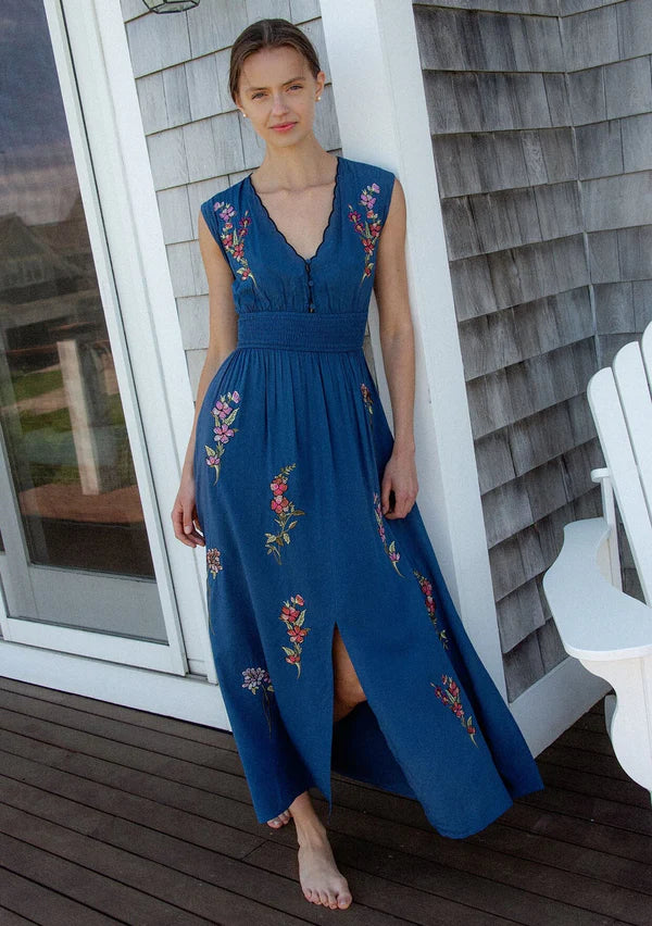 DARCEY EMBROIDERED MAXI DRESS - NAVY