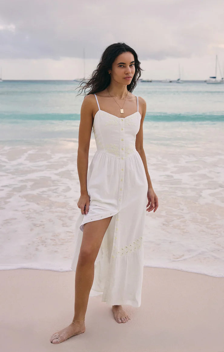 Z SUPPLY CITADELLE EMBROIDERED LINEN MAXI DRESS - HHITE