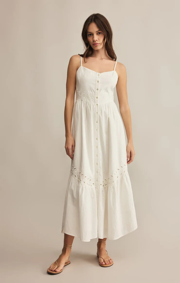Z SUPPLY CITADELLE EMBROIDERED LINEN MAXI DRESS - HHITE