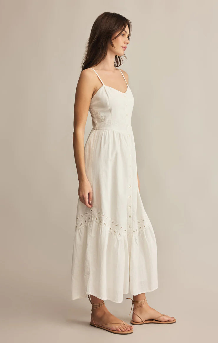 Z SUPPLY CITADELLE EMBROIDERED LINEN MAXI DRESS - HHITE