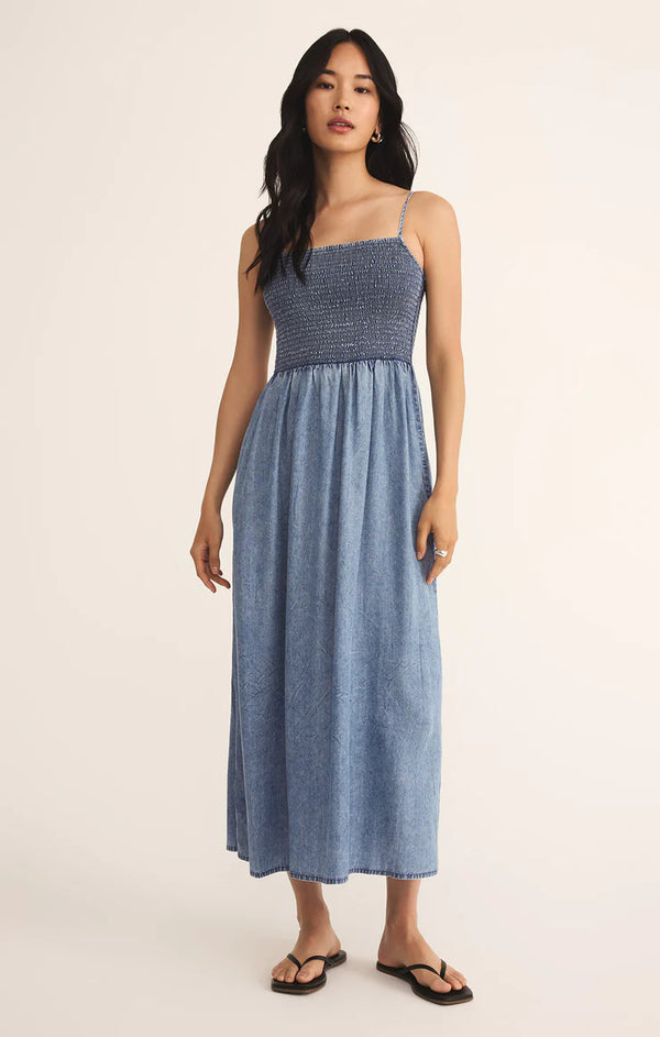 Z SUPPLY BAYSIDE CHAMBRAY MAXI DRESS - MED CHAMBRAY
