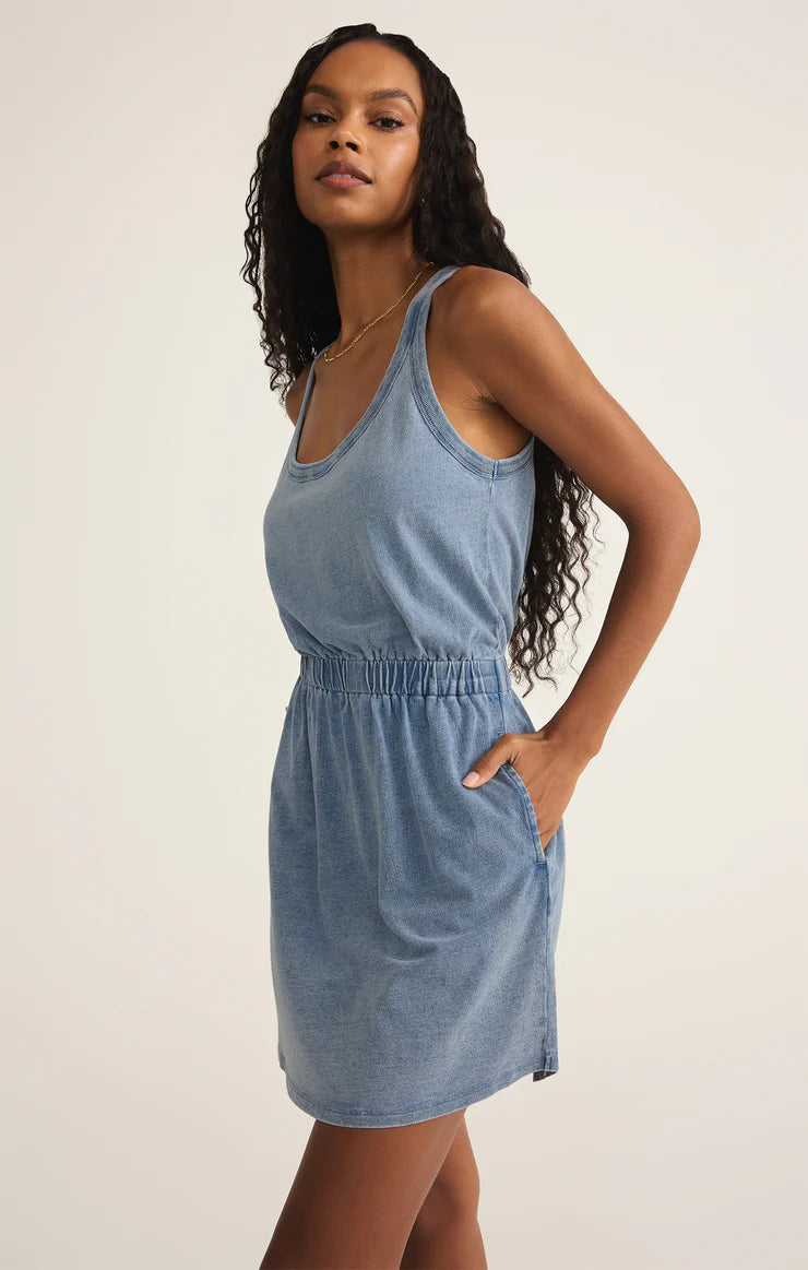 Z SUPPLY KEEGAN JERSEY DENIM MINI DRESS - INDIGO