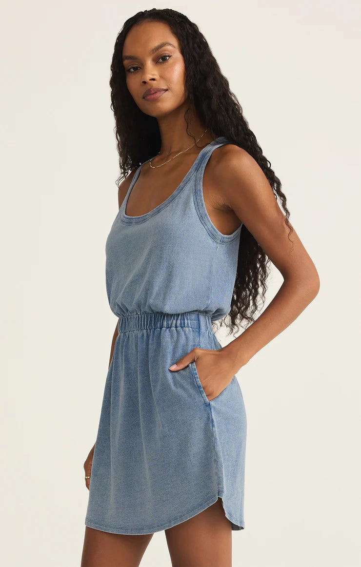 Z SUPPLY KEEGAN JERSEY DENIM MINI DRESS - INDIGO