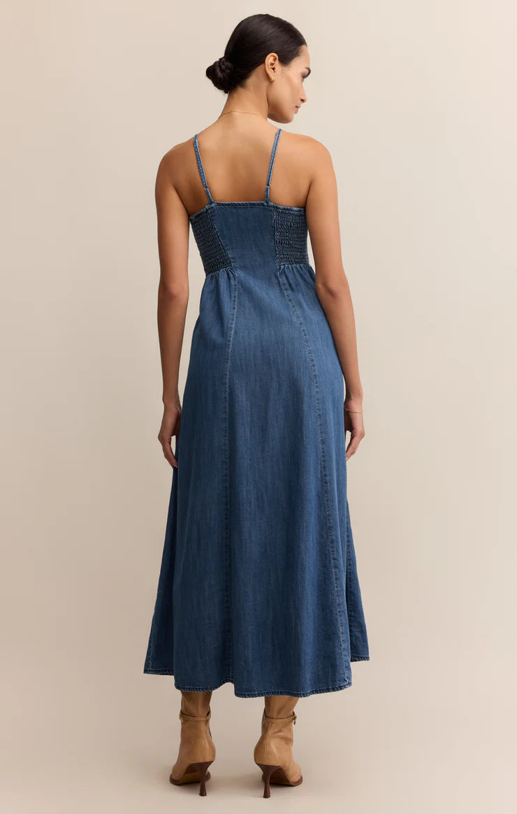 Z SUPPLY ANGEL EYES DENIM MIDI DRESS - MEDIUM INDIGO