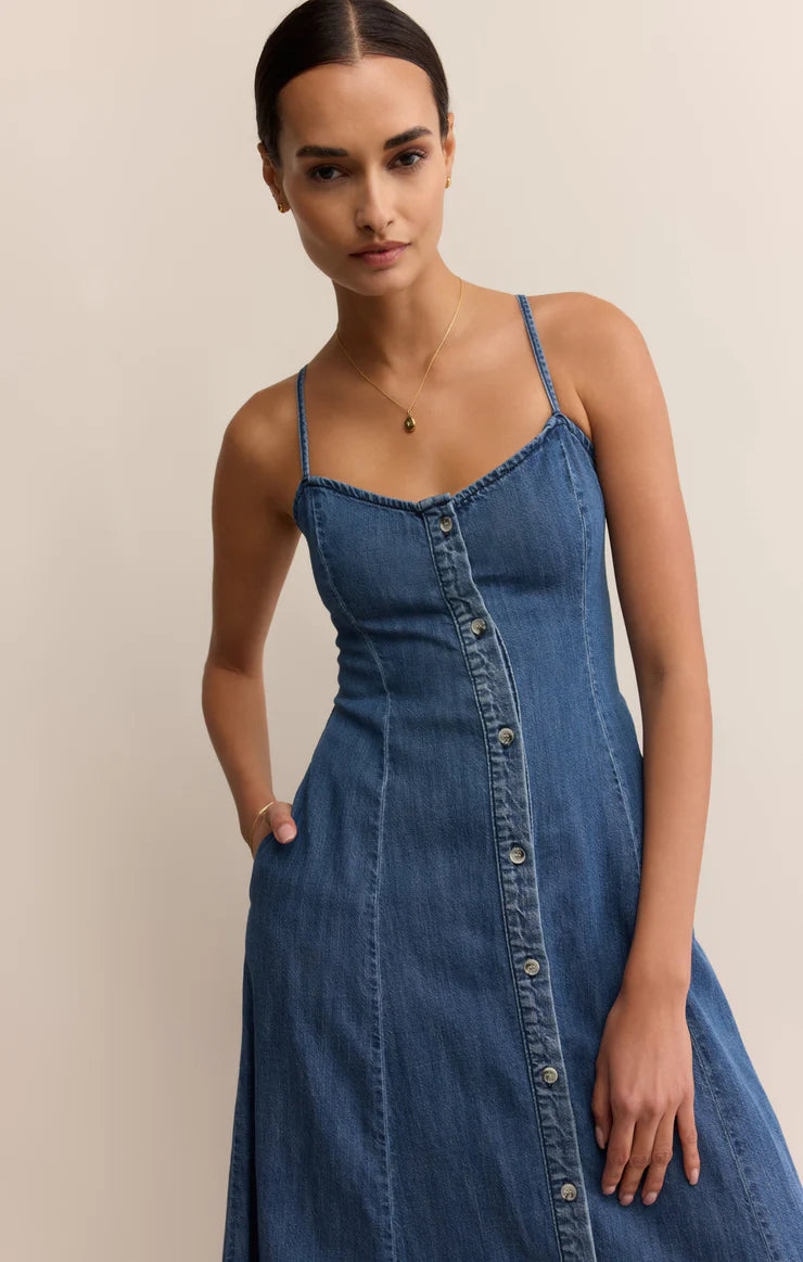 Z SUPPLY ANGEL EYES DENIM MIDI DRESS - MEDIUM INDIGO