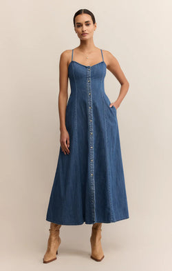 Z SUPPLY ANGEL EYES DENIM MIDI DRESS - MEDIUM INDIGO