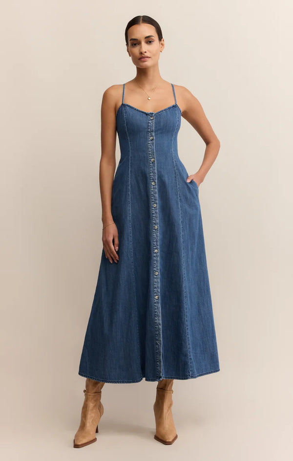 Z SUPPLY ANGEL EYES DENIM MIDI DRESS - MEDIUM INDIGO