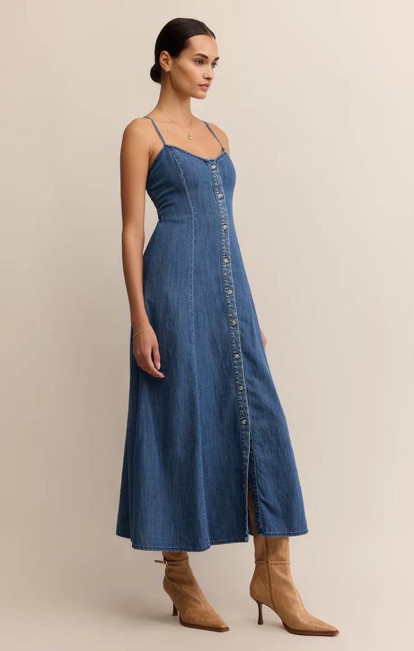 Z SUPPLY ANGEL EYES DENIM MIDI DRESS - MEDIUM INDIGO