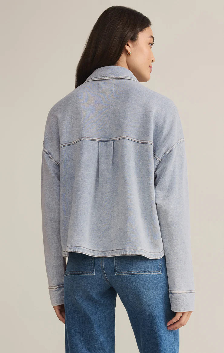 Z SUPPLY ALL DAY CROPPED KNIT JACKET - WASHED INDIGO