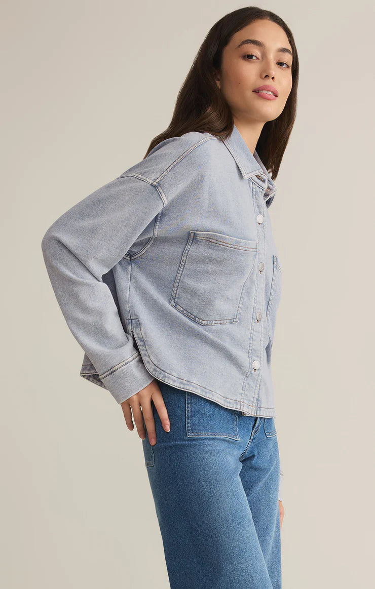 Z SUPPLY ALL DAY CROPPED KNIT JACKET - WASHED INDIGO