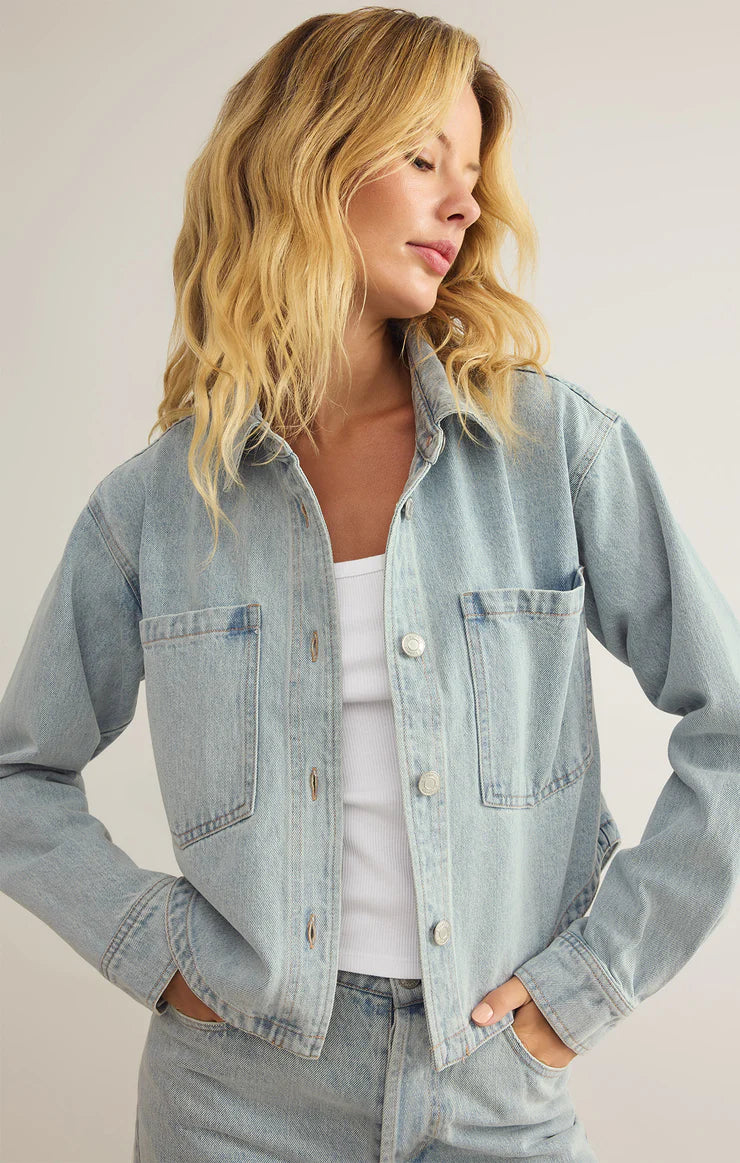 Z SUPPLY ALL DAY CROPPED DENIM JACKET - FADED INDIGO