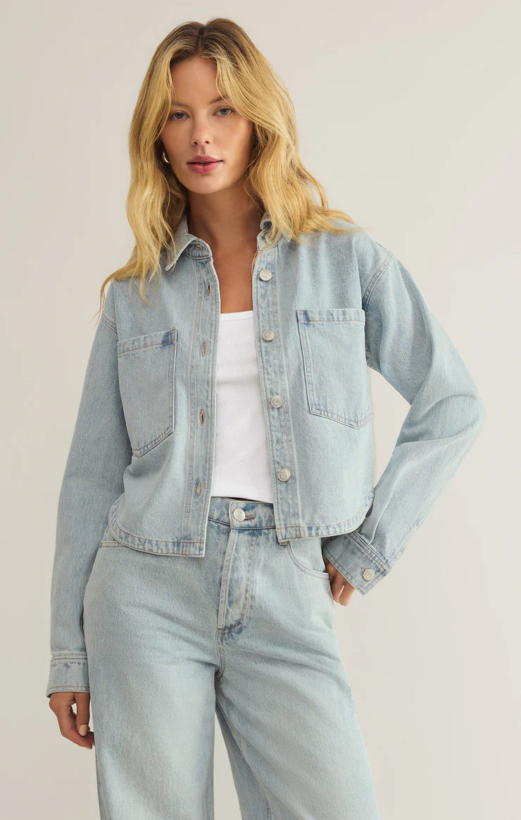 Z SUPPLY ALL DAY CROPPED DENIM JACKET - FADED INDIGO