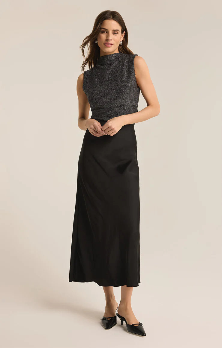 Z SUPPLY EUROPA POLY SHEEN SKIRT - BLACK