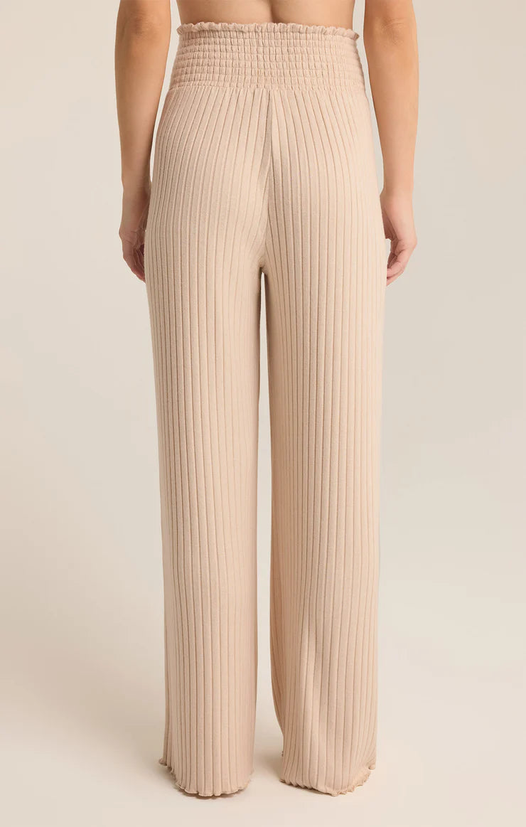 Z SUPPLY DAWN SMOCKED RIB PANT - LIGHT OATMEAL HEATHER