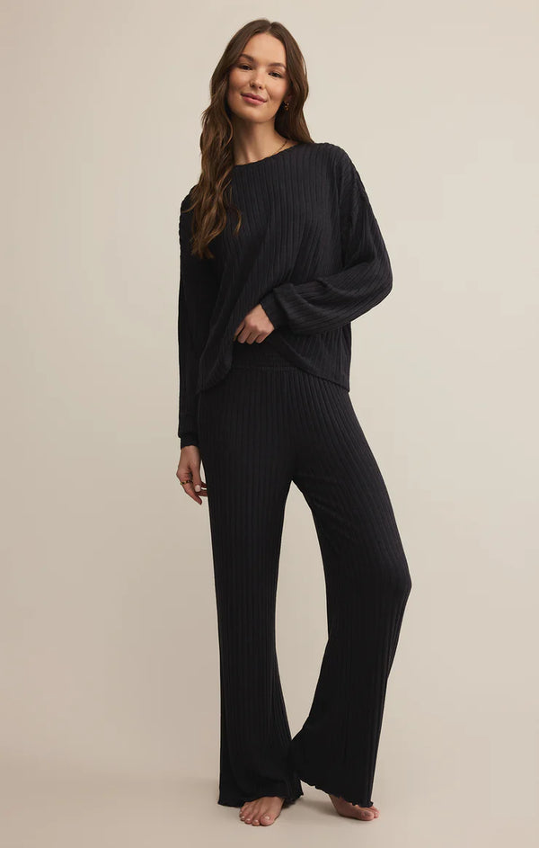 Z SUPPLY DAWN SMOCKED RIB PANT - BLACK SAND