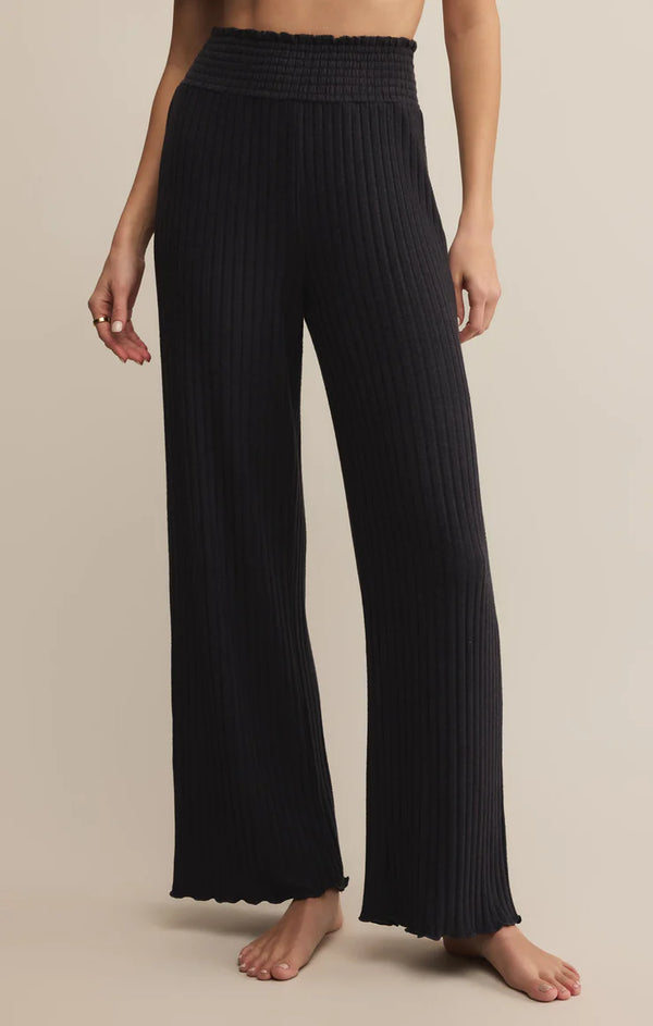 Z SUPPLY DAWN SMOCKED RIB PANT - BLACK SAND