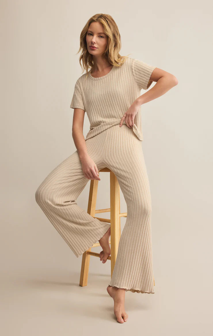 Z SUPPLY DAWN SMOCKED RIB PANT - LIGHT OATMEAL HEATHER