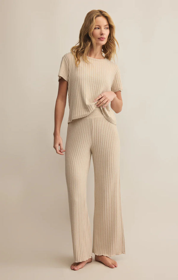 Z SUPPLY DAWN SMOCKED RIB PANT - LIGHT OATMEAL HEATHER