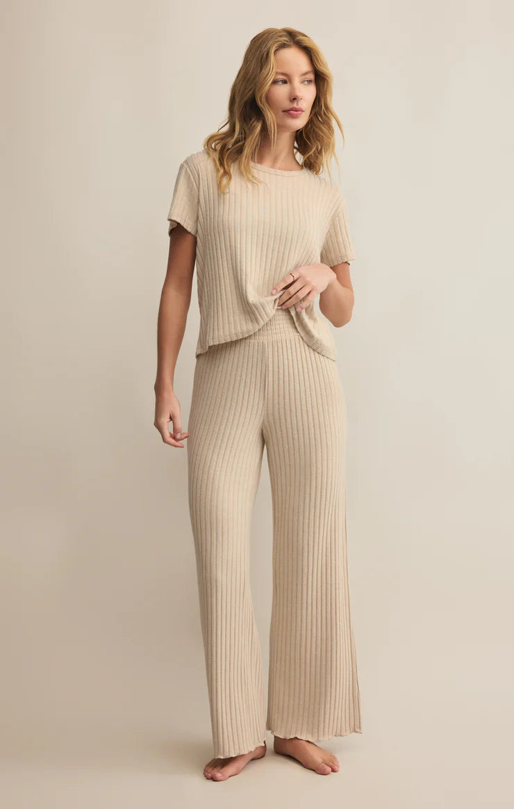 Z SUPPLY DAWN SMOCKED RIB PANT - LIGHT OATMEAL HEATHER