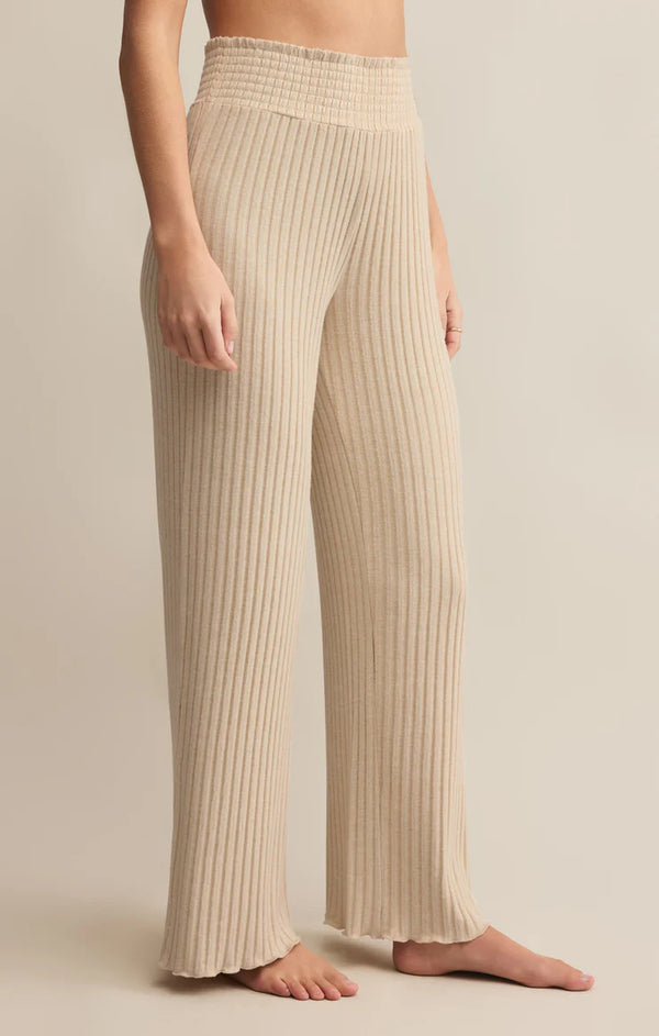 Z SUPPLY DAWN SMOCKED RIB PANT - LIGHT OATMEAL HEATHER