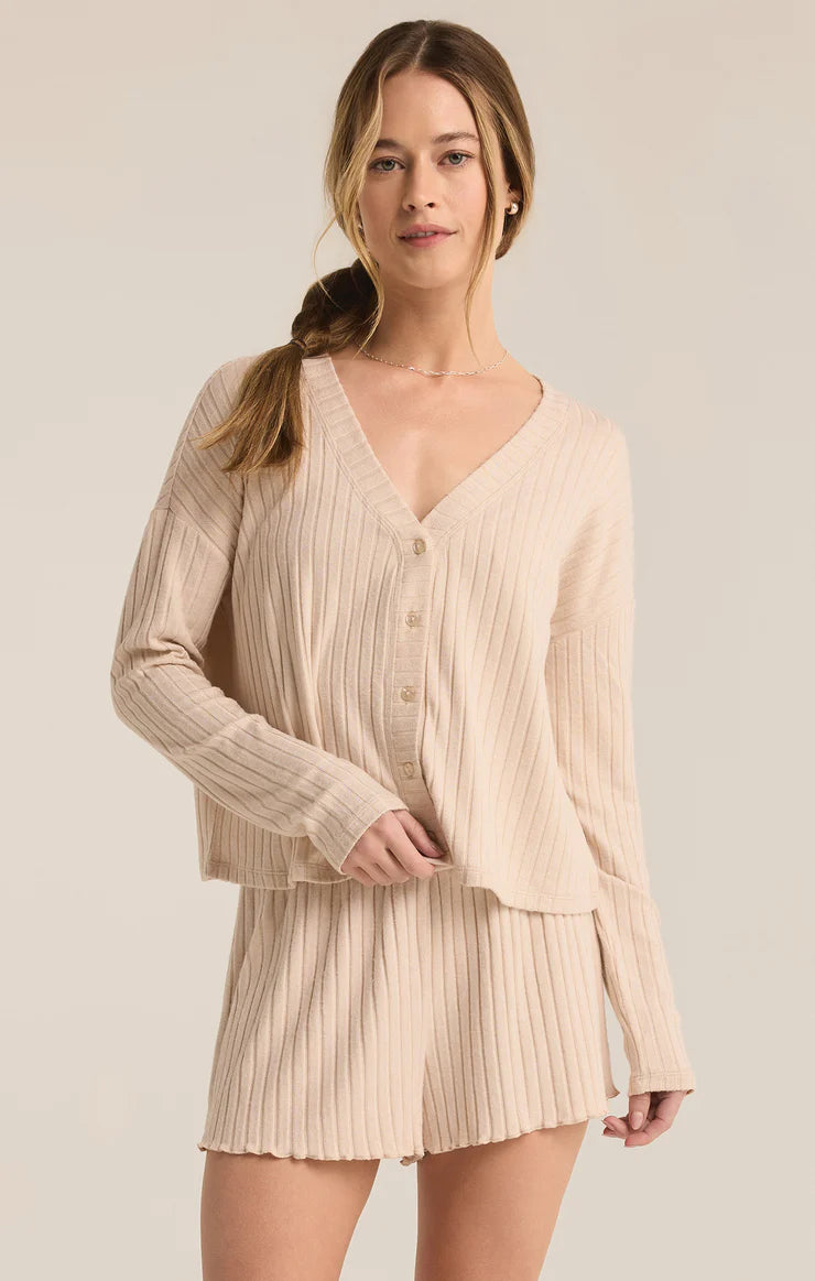 Z SUPPLY MARA LONG SLEEVE CADIGAN TOP -  LIGHT OATMEAL HEATHER