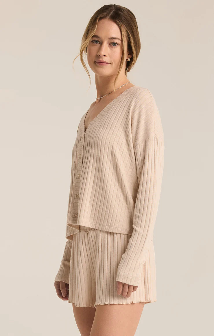 Z SUPPLY MARA LONG SLEEVE CADIGAN TOP -  LIGHT OATMEAL HEATHER