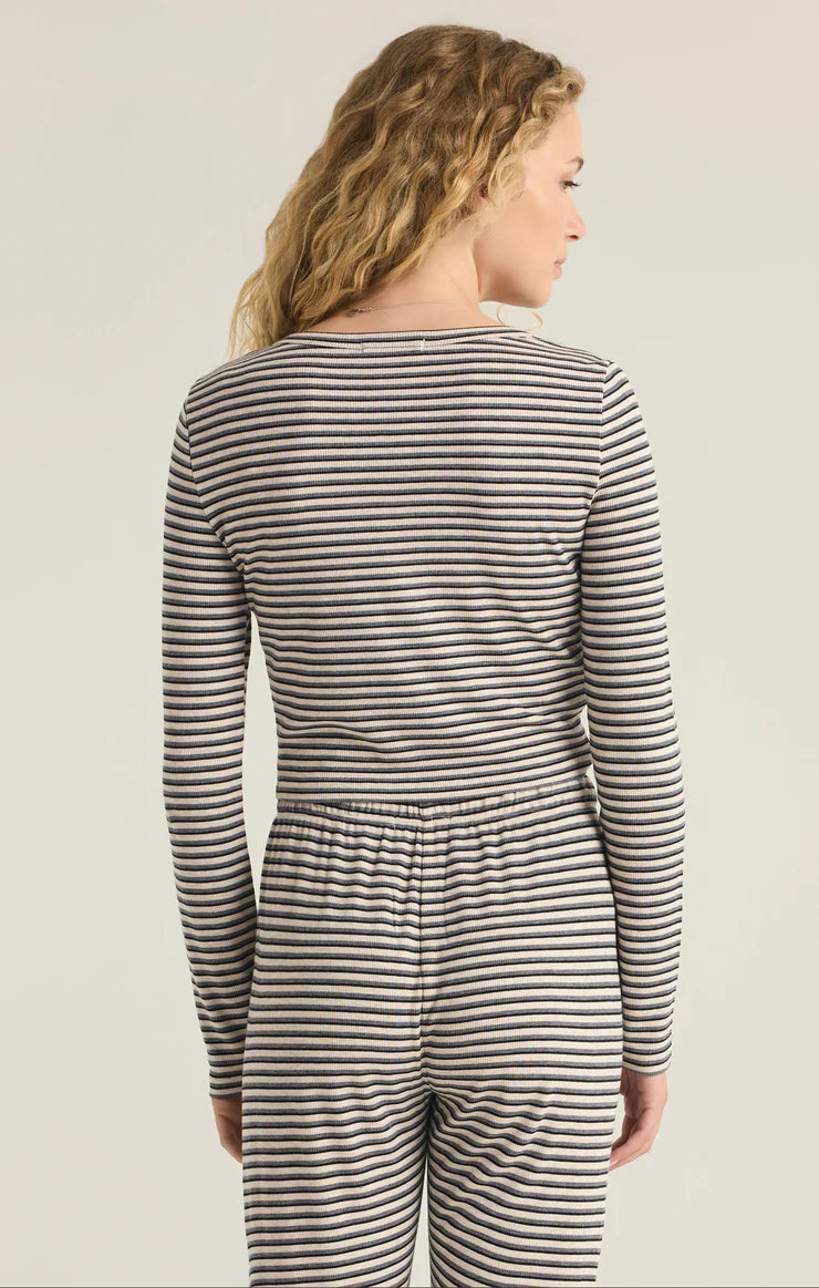 Z SUPPLY CONSTANCE STRIPE RIB TOP - LT OATMEAL HEATHER