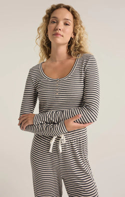 Z SUPPLY CONSTANCE STRIPE RIB TOP - LT OATMEAL HEATHER