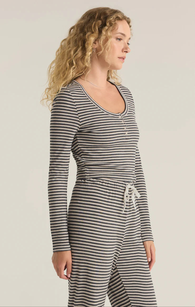 Z SUPPLY CONSTANCE STRIPE RIB TOP - LT OATMEAL HEATHER