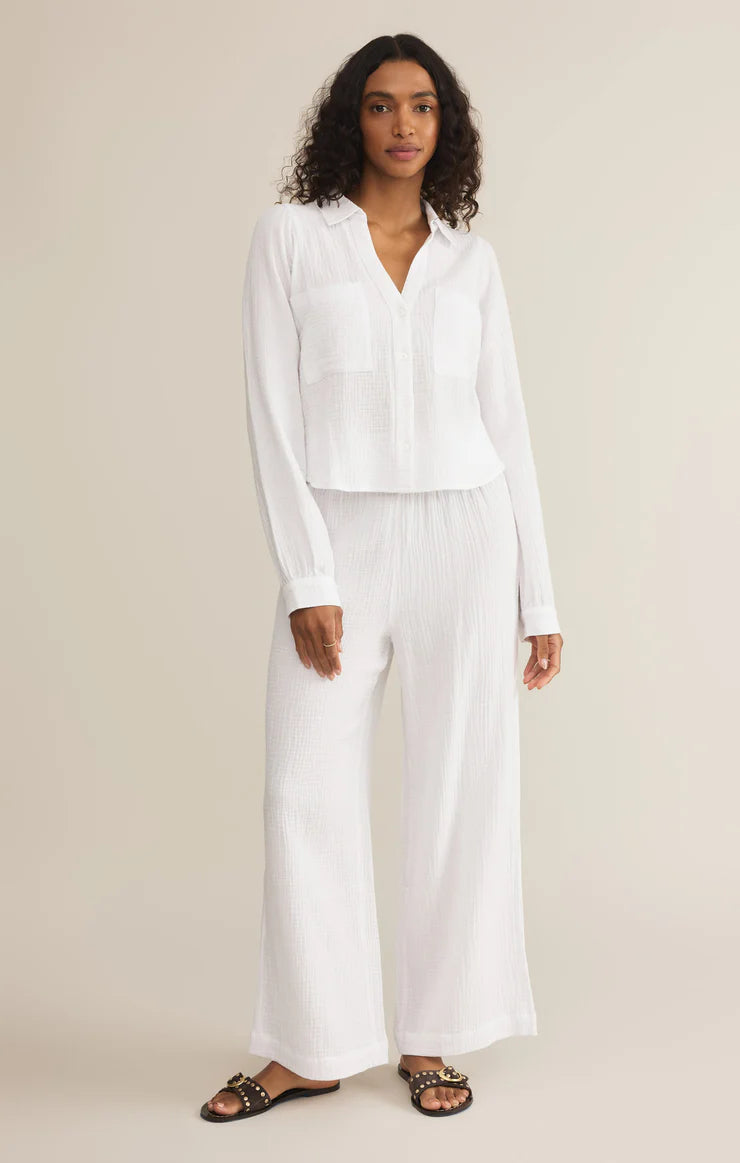 Z SUPPLY CASSIDY FULL LENGTH GAUZE PANT - WHITE