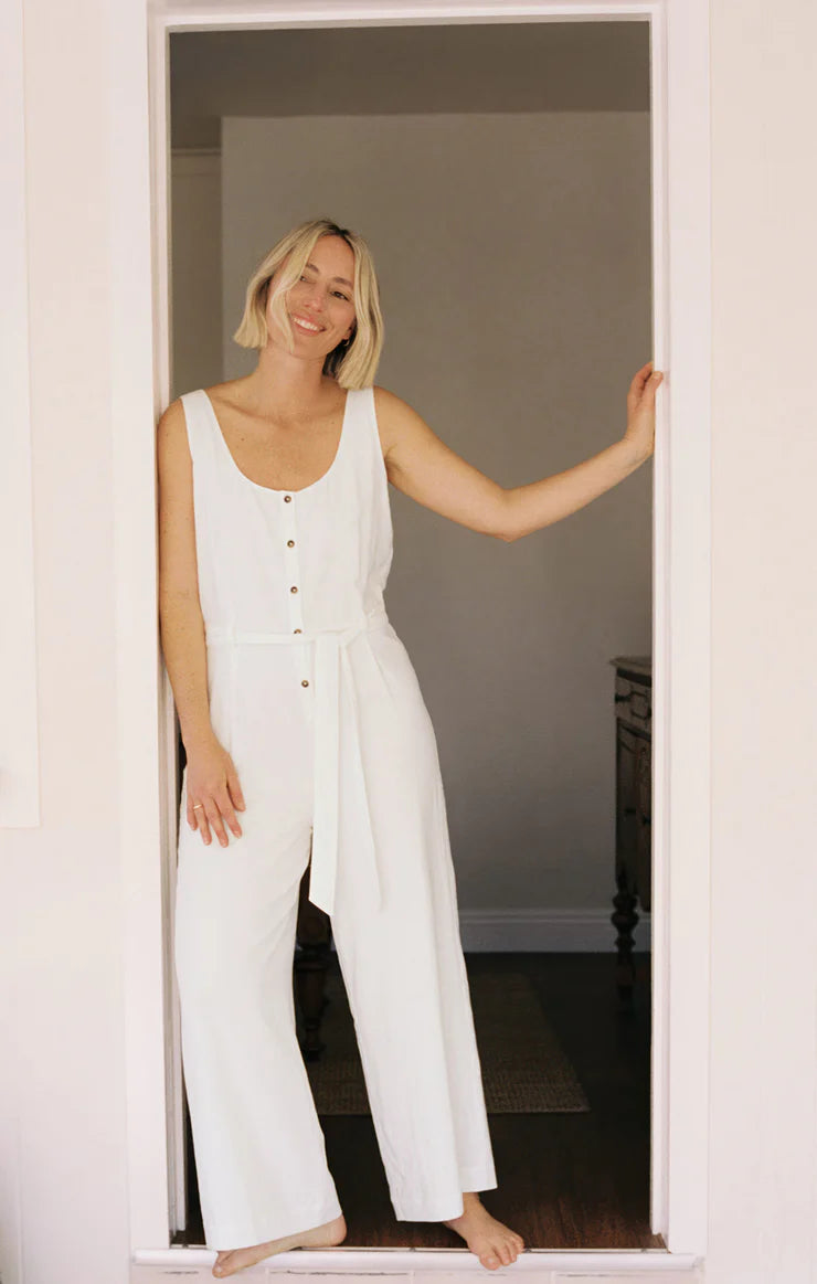 Z SUPPLY ADLER LINEN JUMPSUIT - WHITE