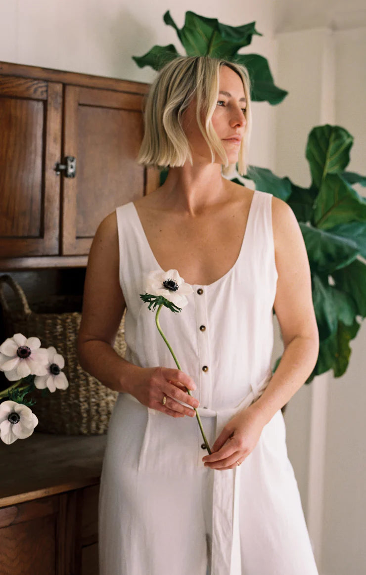 Z SUPPLY ADLER LINEN JUMPSUIT - WHITE