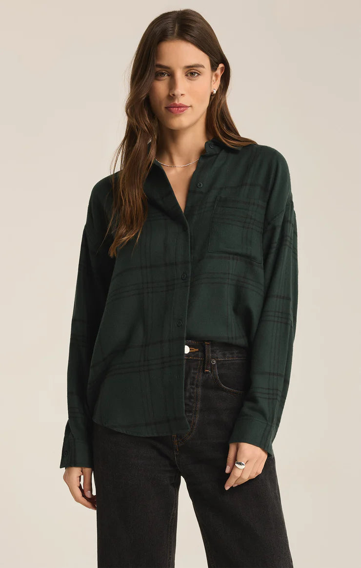 Z SUPPLY RIVER PLAID BUTTON UP - CYPRUS GREEN