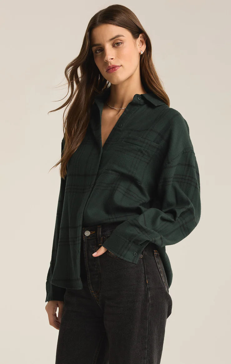 Z SUPPLY RIVER PLAID BUTTON UP - CYPRUS GREEN