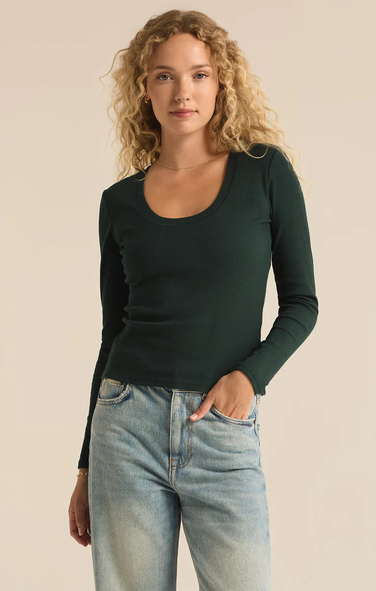 Z SUPPLY SIRENA RIB LONG SLEEVE TEE - CYPRESS GREEN