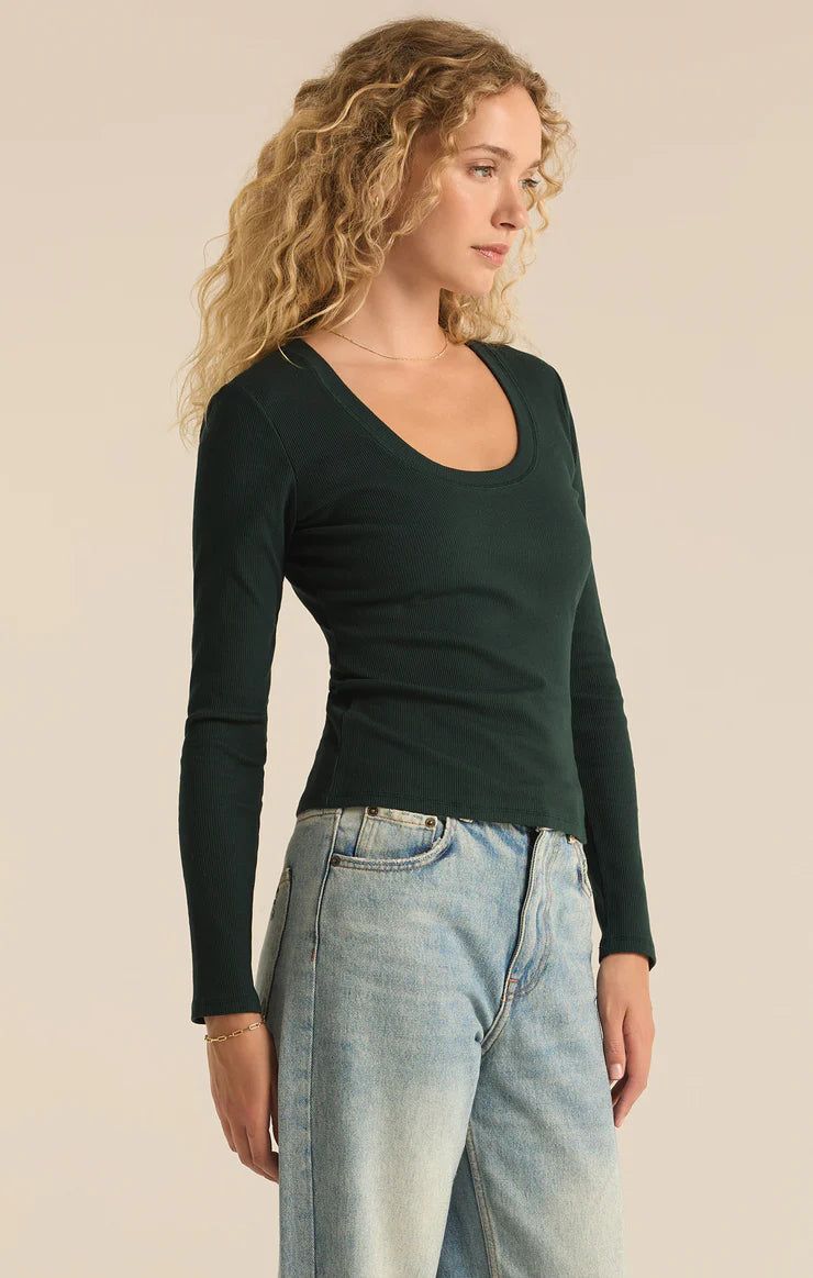 Z SUPPLY SIRENA RIB LONG SLEEVE TEE - CYPRESS GREEN