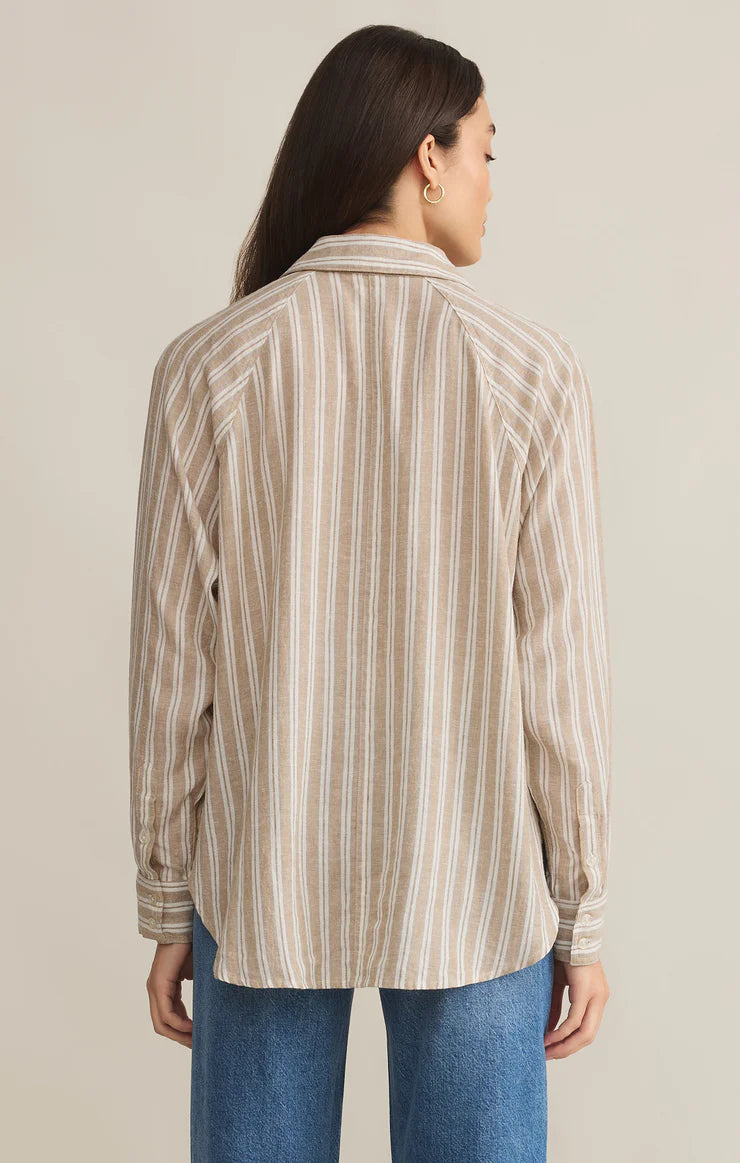 Z SUPPLY PERFECT LINEN STRIPE TOP - PEBBLE MOON