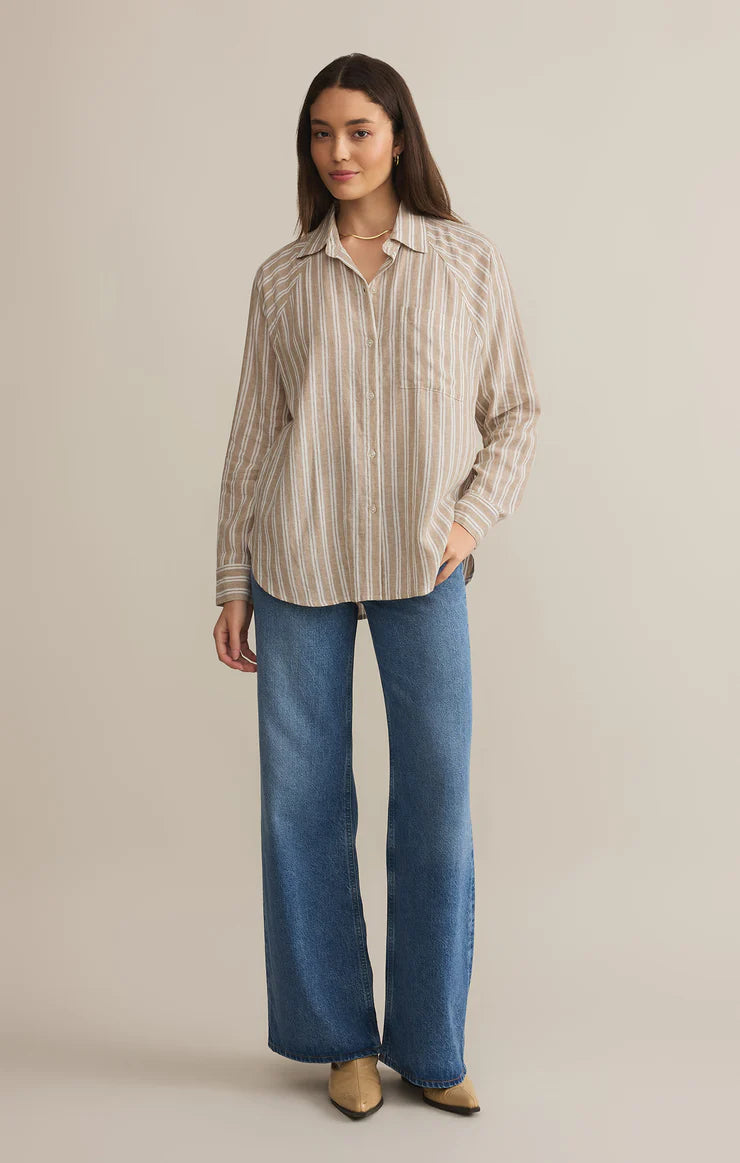 Z SUPPLY PERFECT LINEN STRIPE TOP - PEBBLE MOON