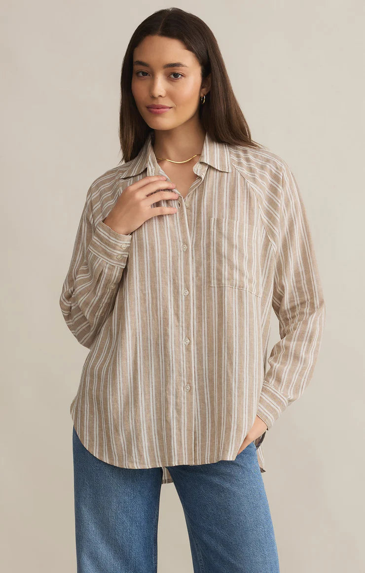 Z SUPPLY PERFECT LINEN STRIPE TOP - PEBBLE MOON