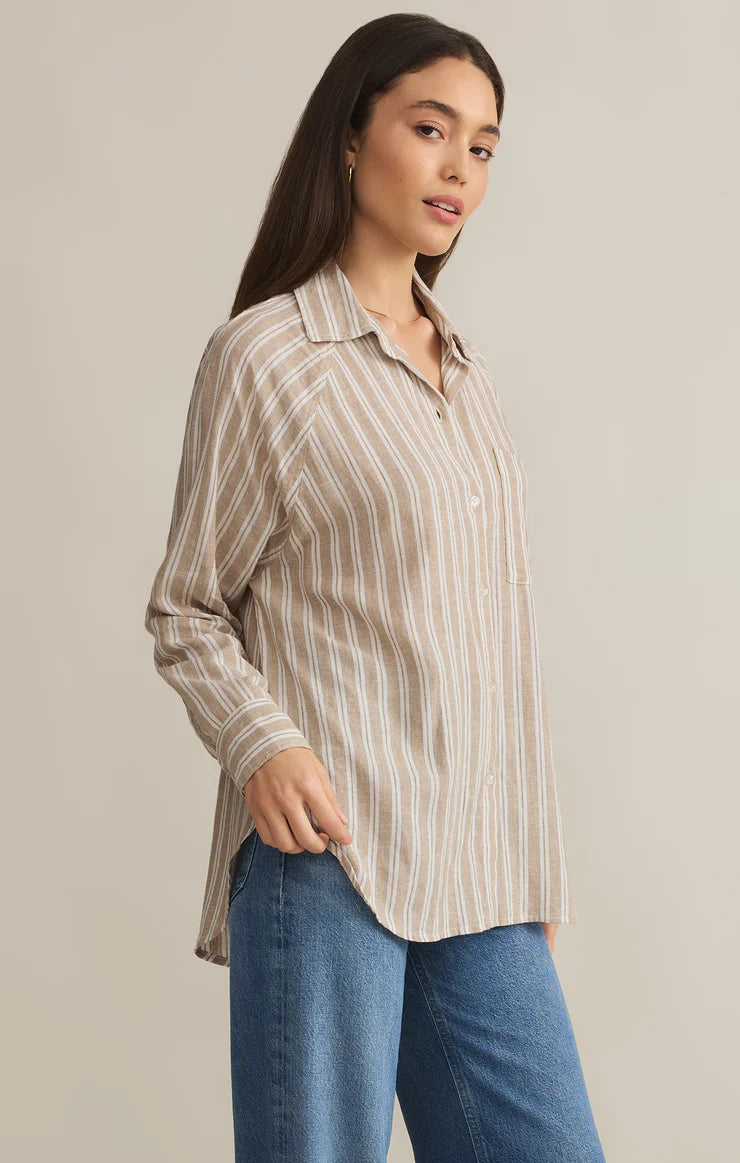 Z SUPPLY PERFECT LINEN STRIPE TOP - PEBBLE MOON