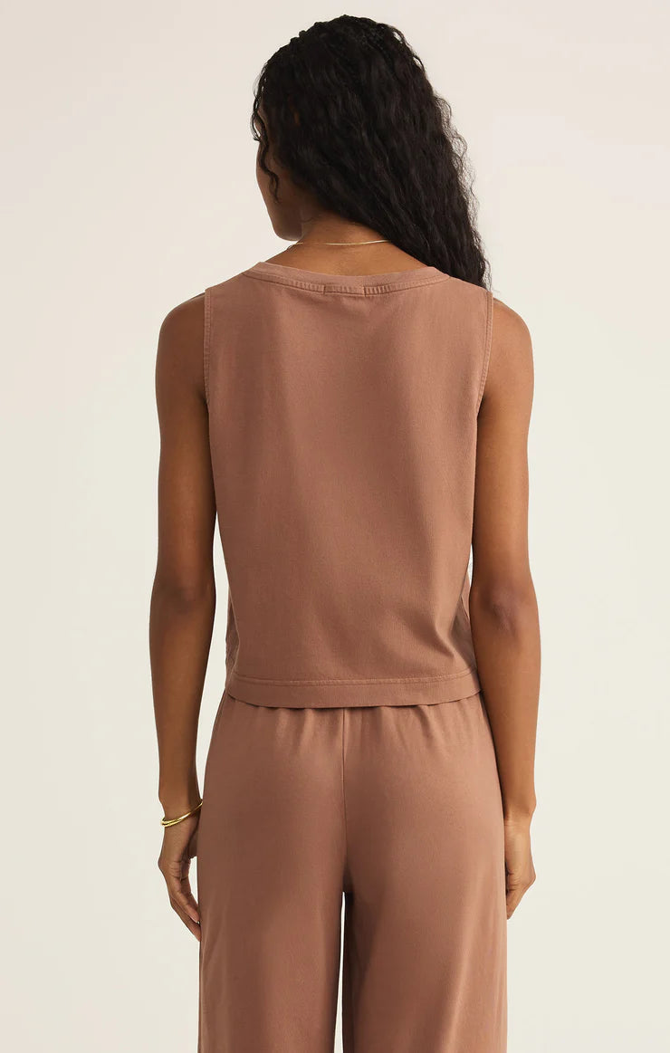 Z SUPPLY SLOANE V-NECK TOP - TEAKWOOD