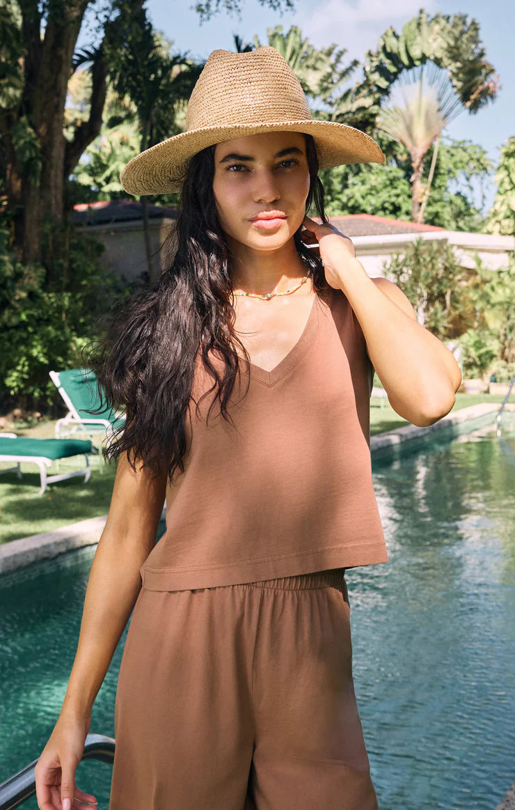 Z SUPPLY SLOANE V-NECK TOP - TEAKWOOD
