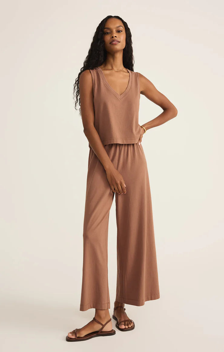 Z SUPPLY SLOANE V-NECK TOP - TEAKWOOD