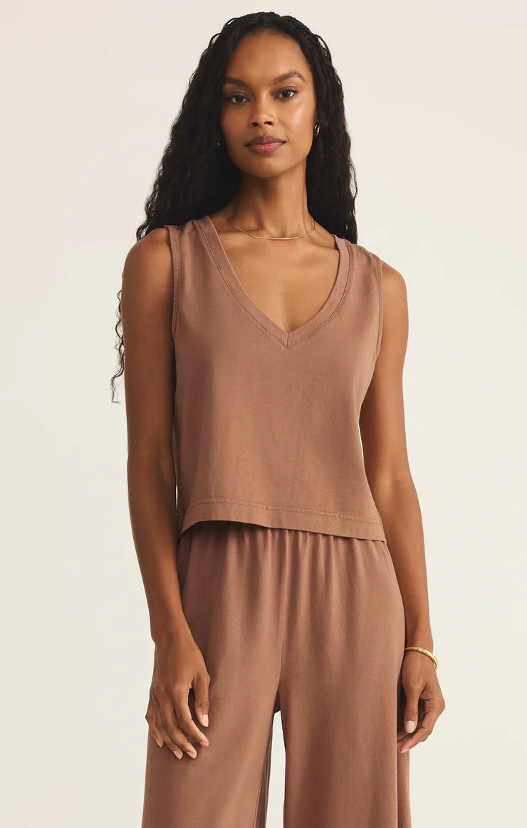 Z SUPPLY SLOANE V-NECK TOP - TEAKWOOD